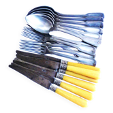 Art Deco cutlery, spoons, forks and table knives.