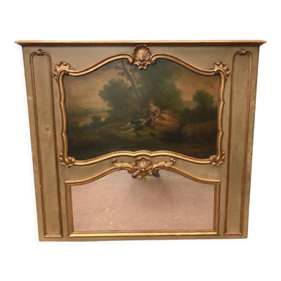Trumeau de style Louis XV en bois patiné et doré XX siècle