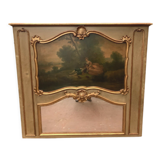 Trumeau de style Louis XV en bois patiné et doré XX siècle