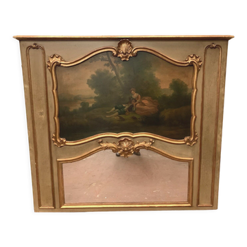 Louis XV style trumeau in patinated and gilded wood XX century