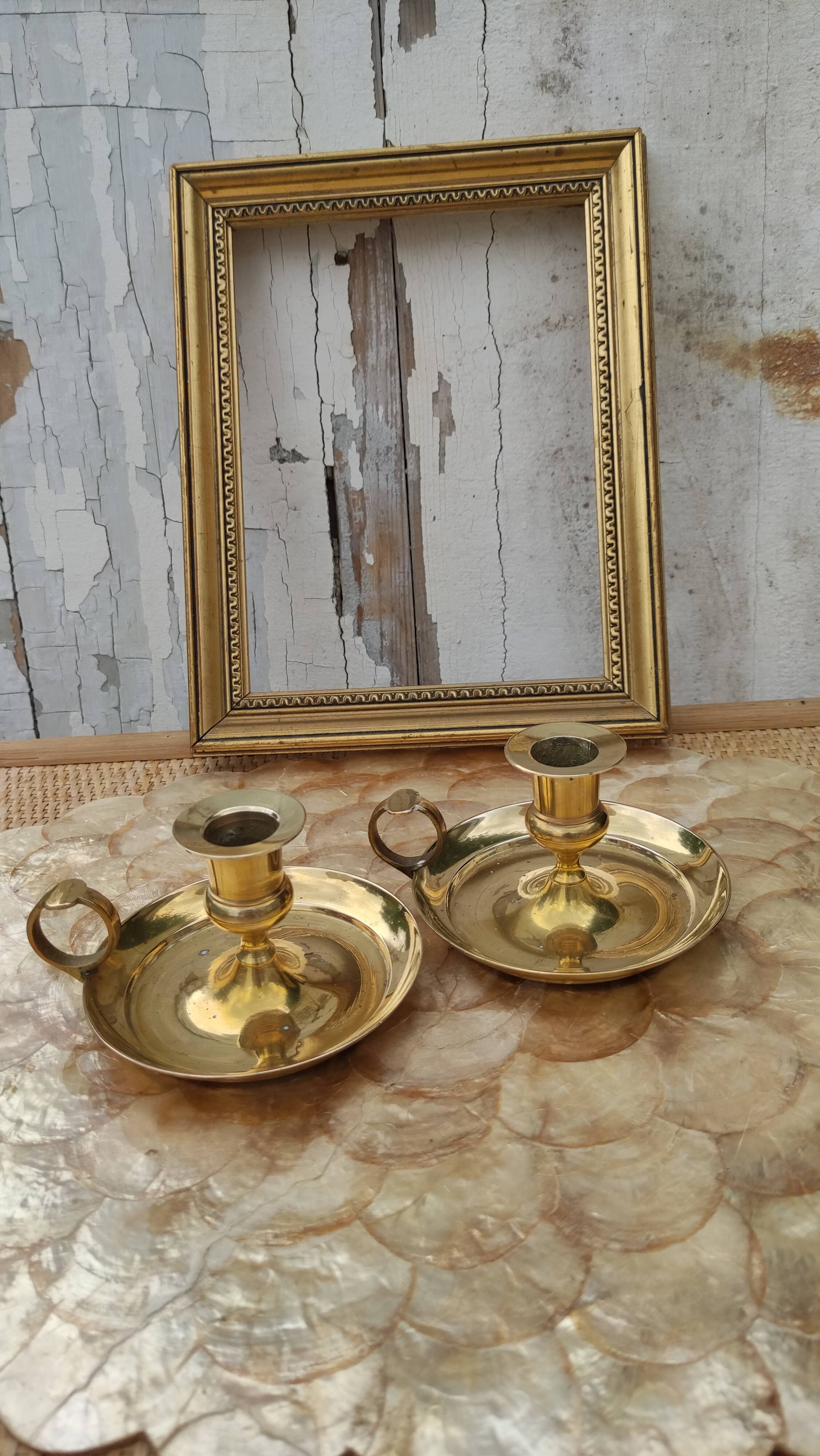 Pair of antique solid brass candle holders
