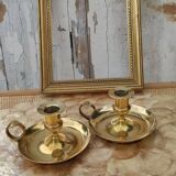 Pair of antique solid brass candle holders