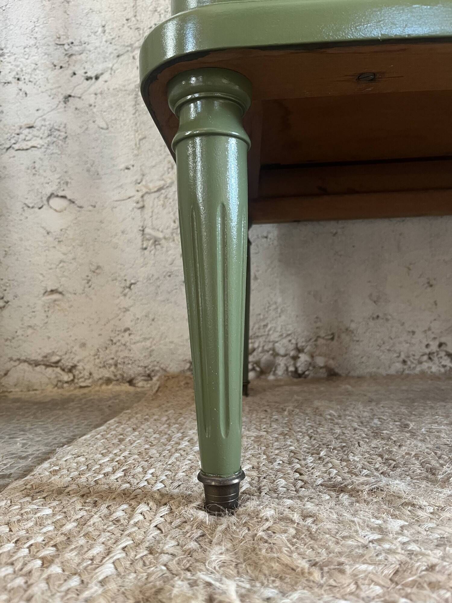 Louis XVI style olive green commode with marble.