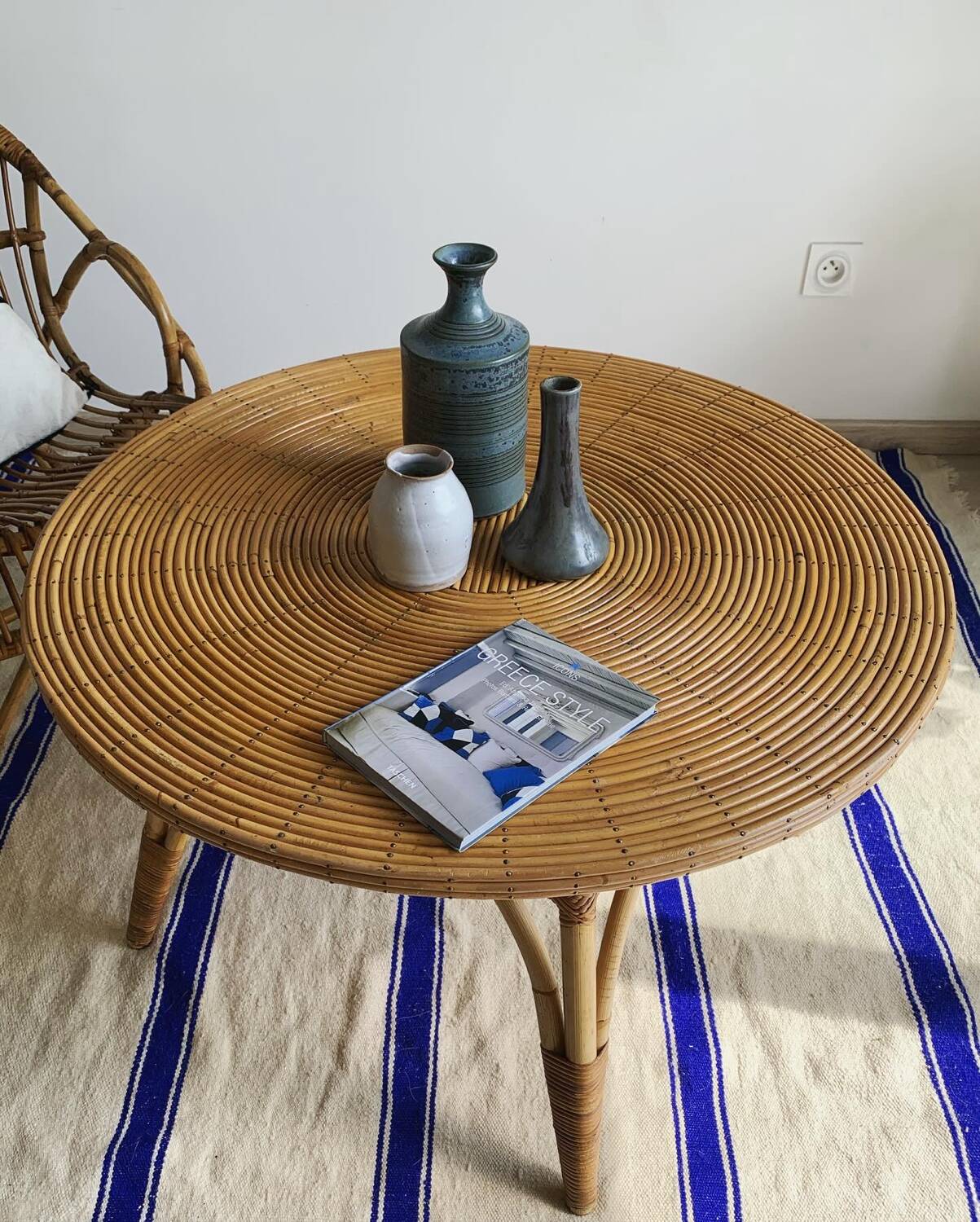 Large vintage rattan and bamboo coffee table