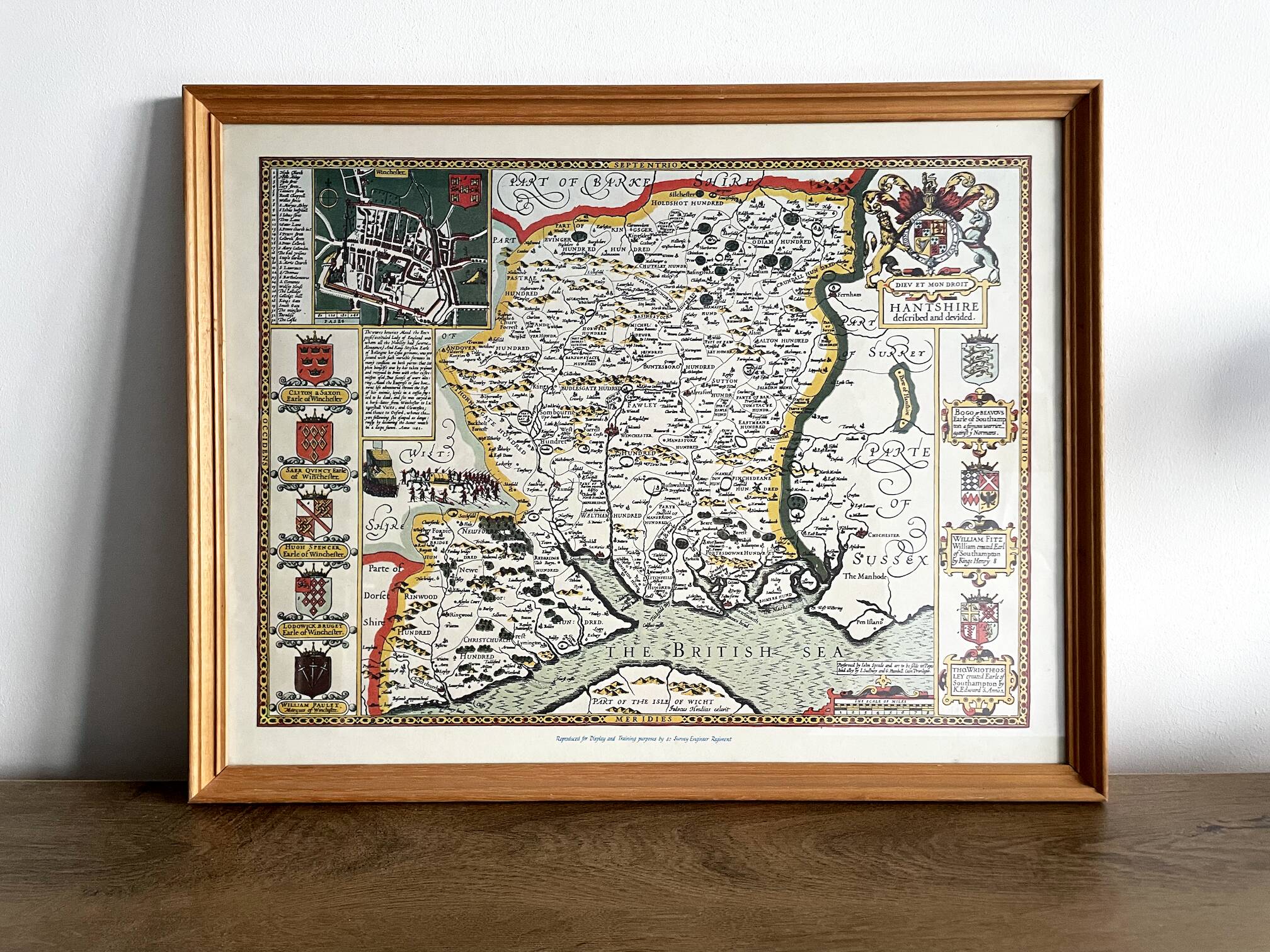 Hantshire Described and Devided, Reproduction of Map of County Hampshire by John Speed (1552-1629)
