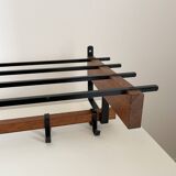 Vintage Scandinavian wall coat rack in wood and metal.