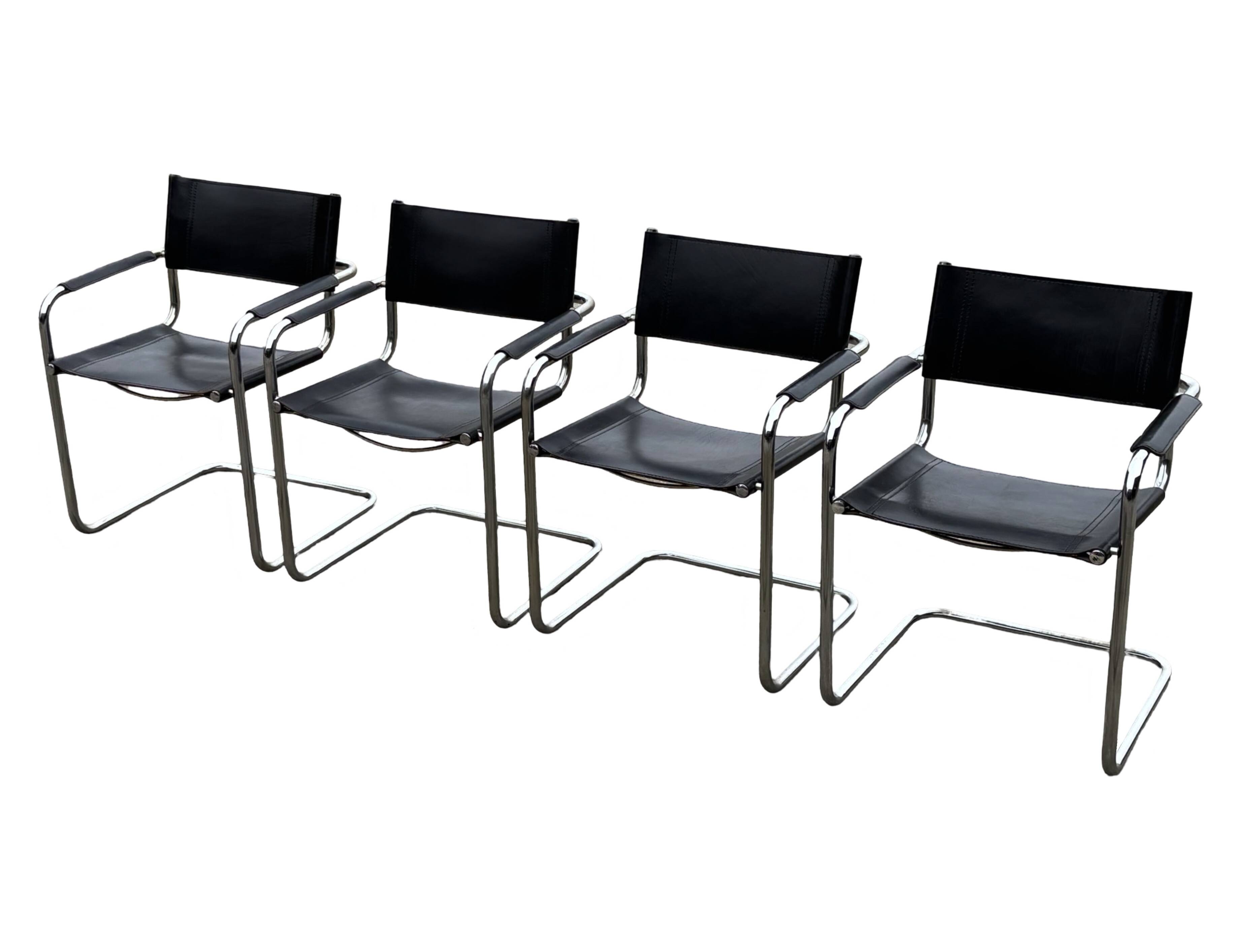 Vintage set of 4 tubular leather chairs style MG5 Grassi