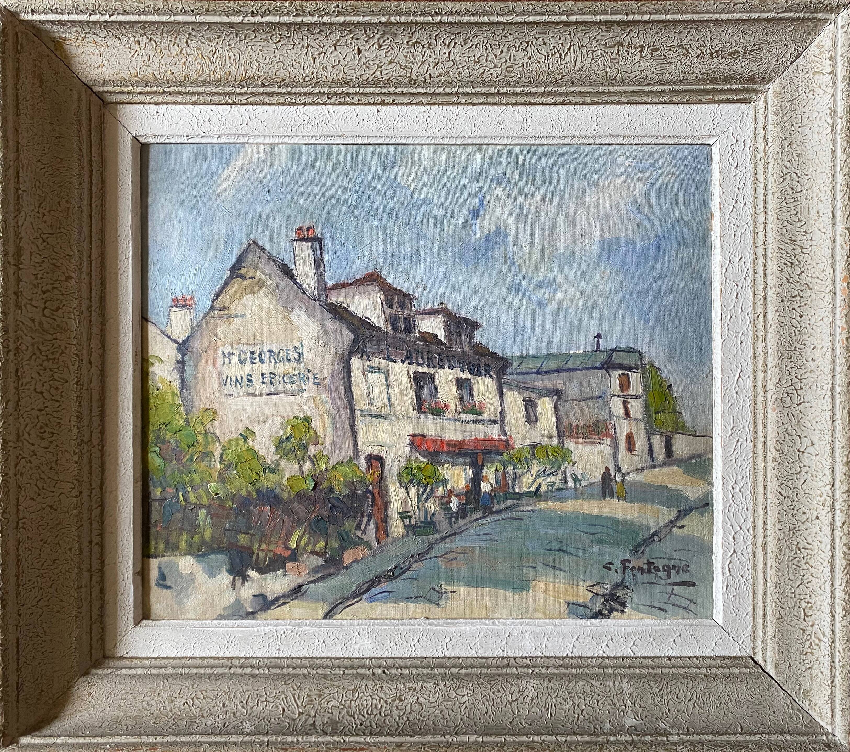 Table HST L'Abreuvoir café de Montmartre Paris 1950 signed C. Fontagne