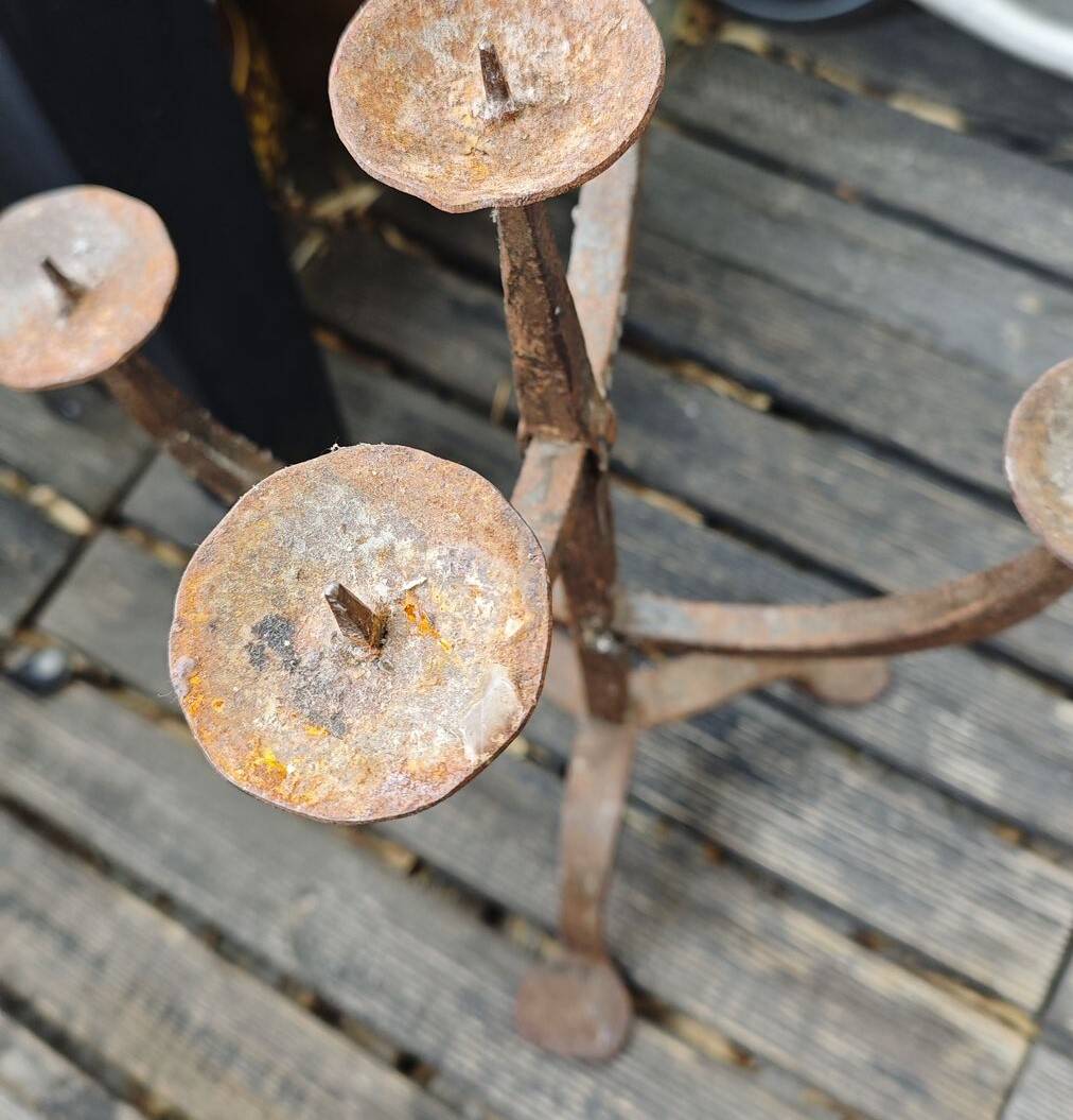 Large Brutalist Wrought Metal Candlestick - Early 20th Century