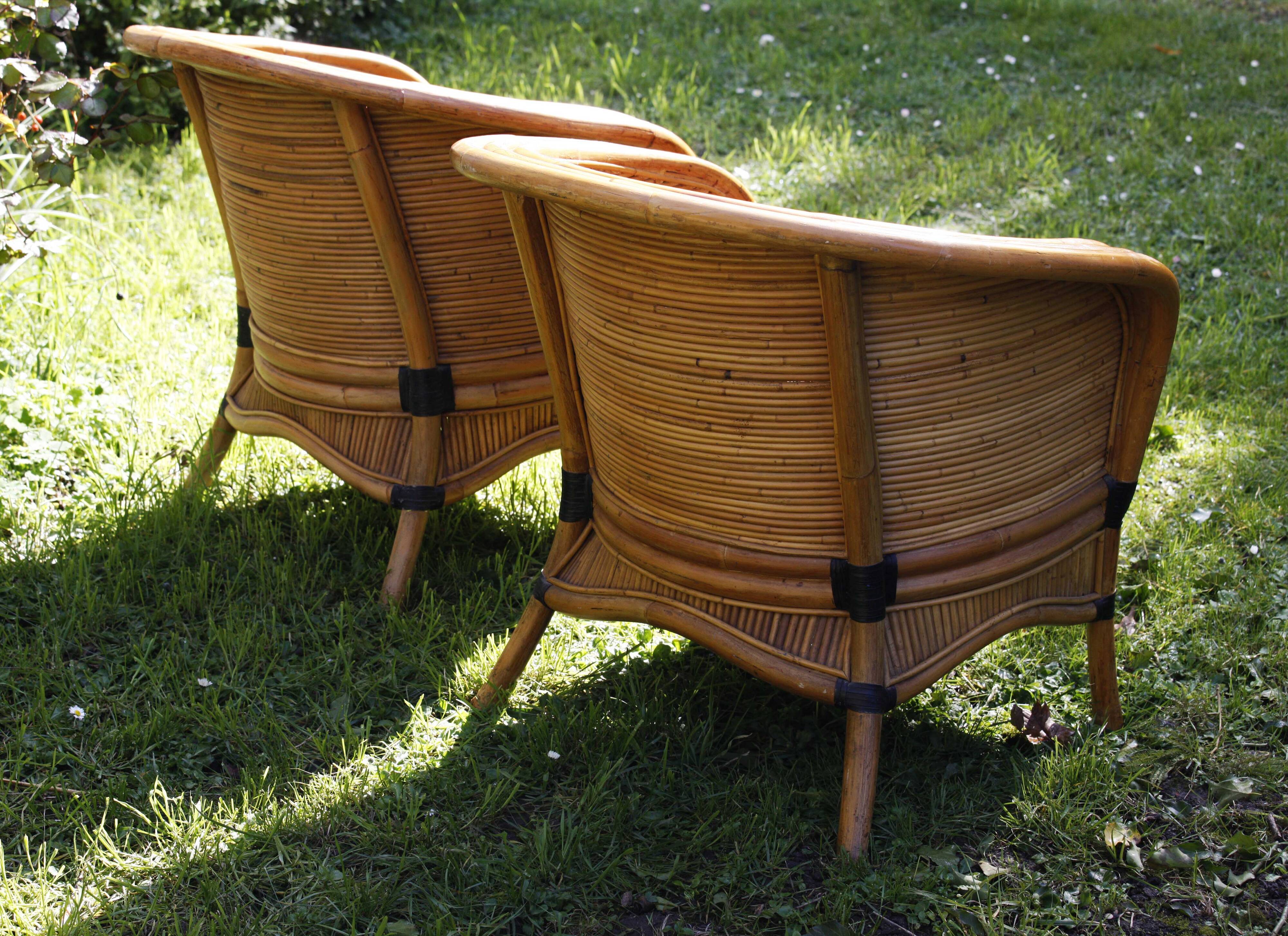 Raush bamboo rattan bench armchairs from the 70s and 80s