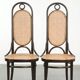 Set of 6 original vintage Thonet long John design diningchairs with webbing
