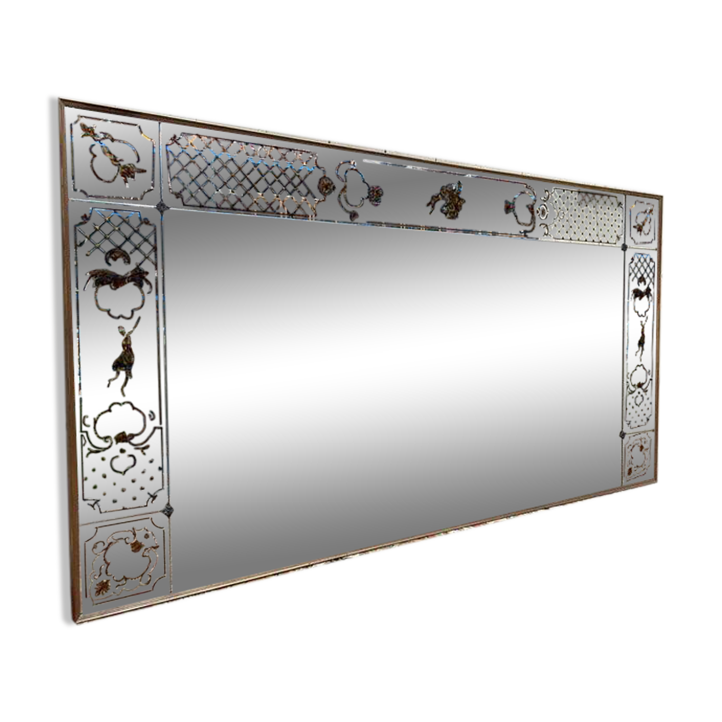 Miroir de bistrot ou de brasserie vénitien Art Nouveau en verre églomisé