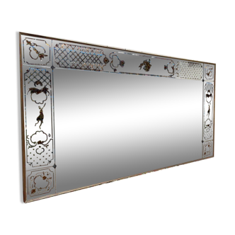 Miroir de bistrot ou de brasserie vénitien Art Nouveau en verre églomisé