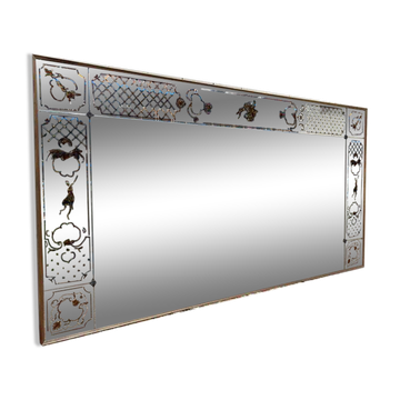 Miroir de bistrot ou de brasserie vénitien Art Nouveau en verre églomisé