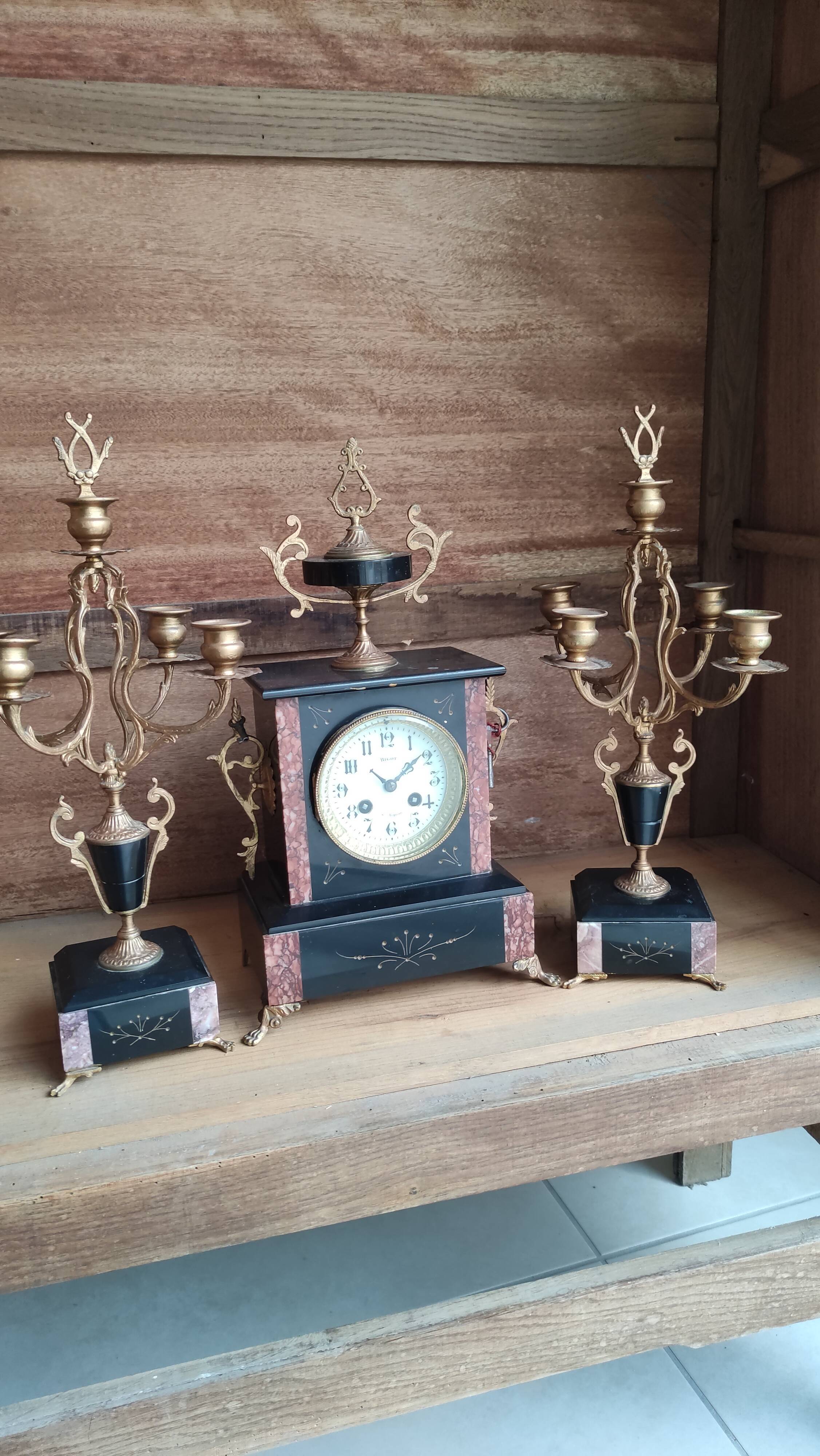 Old fireplace set period Napoleon III clock clock chandeliers