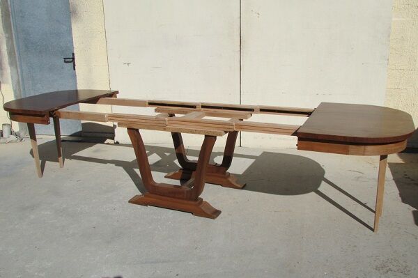 Art Deco oval table, 4 extensions, up to 18 people
