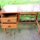 Rattan and beech desk and chair