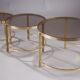 Set de trois tables basses gigognes en bronze et verre fumé, années 70