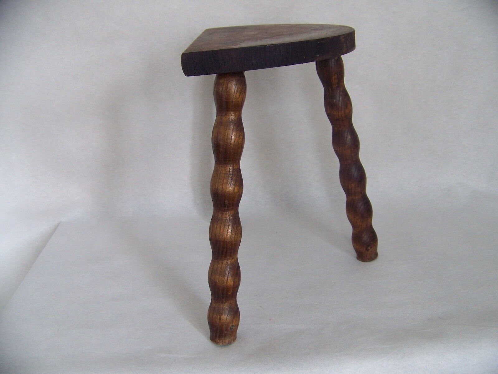 French vintage traditional handmade half moon milking stool with bobbin leg