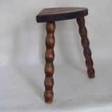 French vintage traditional handmade half moon milking stool with bobbin leg