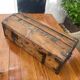 Antique French Wood Iron and Hide Handmade Wood Chest or Trunk