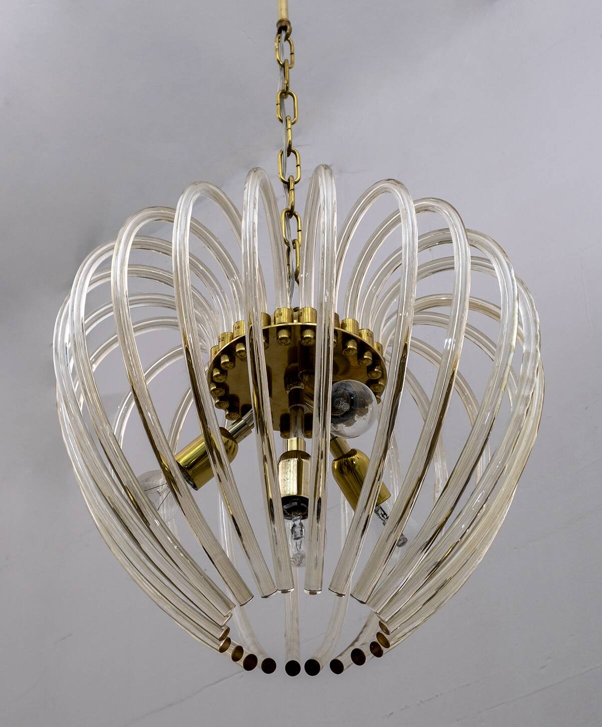 Venini Mid-Century Modern Italian Murano Glass and Brass Chandelier, 1950s