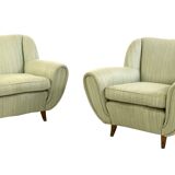Paire de fauteuils vintage vert clair avec structure en bois, Italie