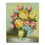 Fleurs dans un vase Nature morte Peinture amateur Signée 27 cm