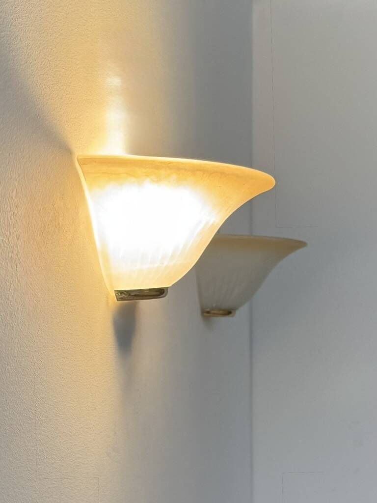 Pair of vintage speckled glass wall lights, France, 1970.