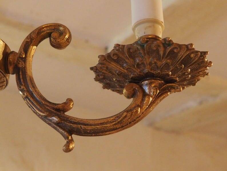 Vintage Italian bronze brass three-branch female figurine chandelier c. 1950s