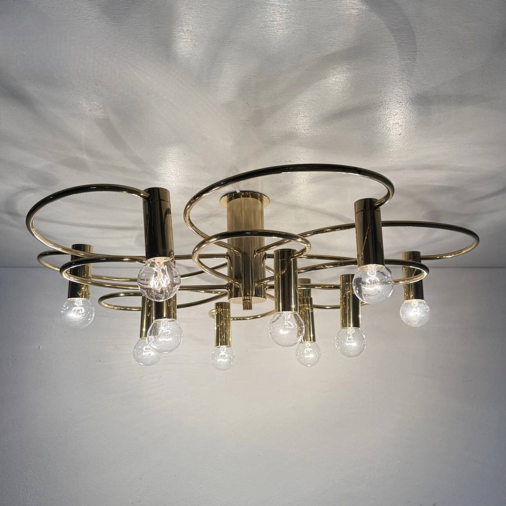 Leola sculptural brass 12-light ceiling or wall flush mount, 1970s