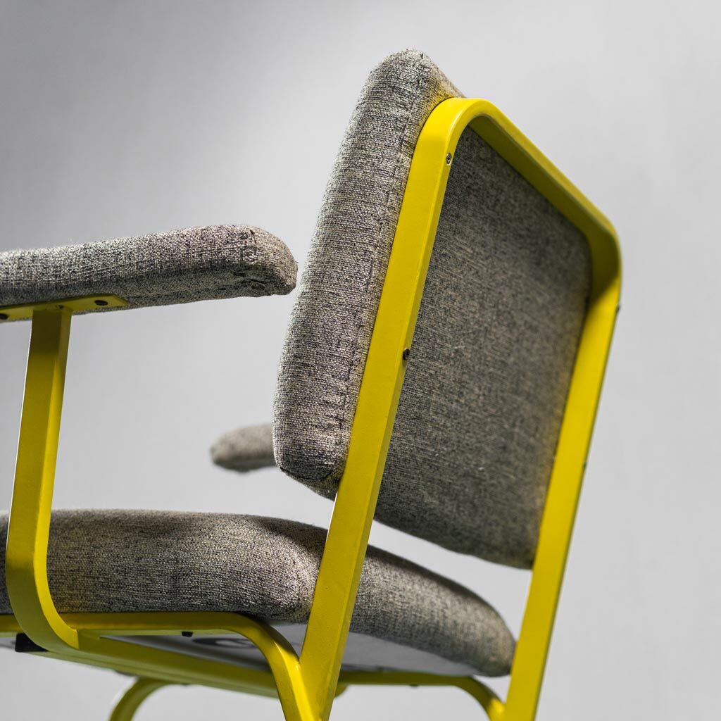SET 3 HANDMADE CHAIRS METAL FABRIC 70S VINTAGE