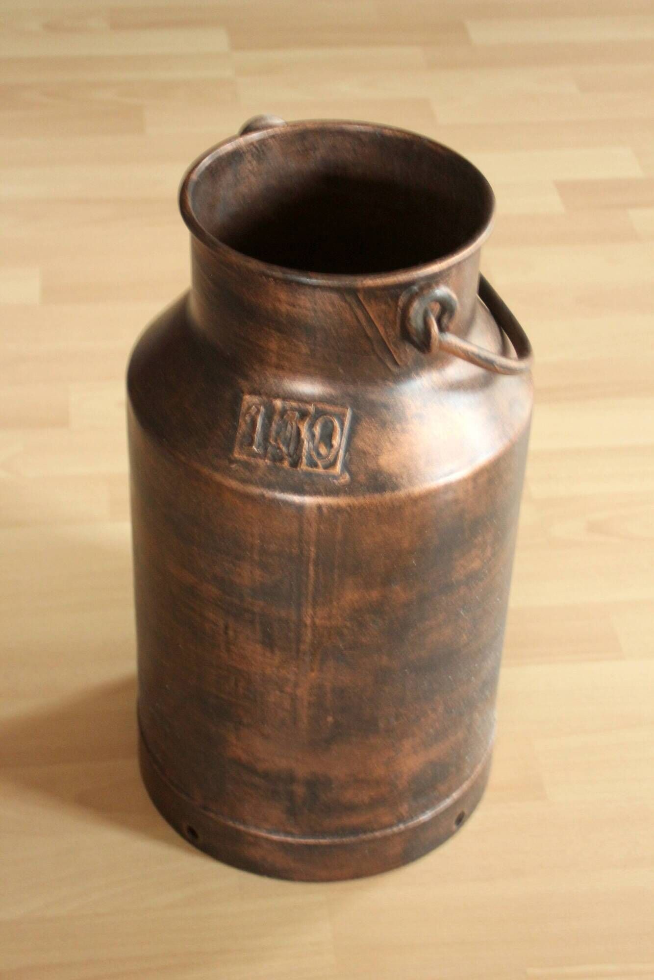 Umbrella stand old copper plated milk can with plastic insert - vintage