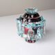 Brutalist cut glass candy box with lid and coloured inserts, 1970s