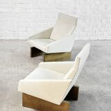 French Modernist Living Room Sofa Set In White Leather, 1950's