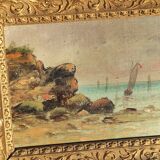 2 old paintings - oil on wood - theme: marine