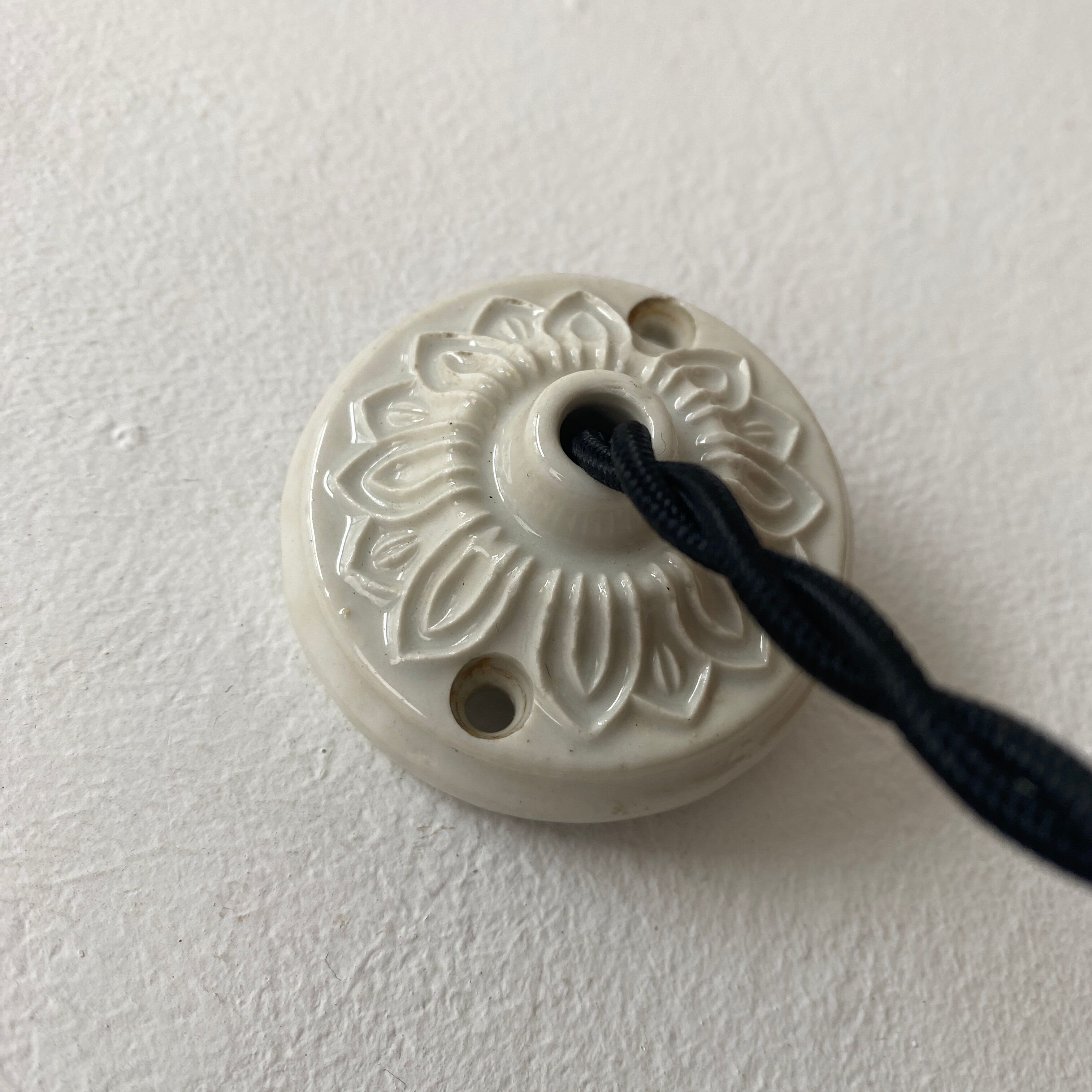 Pair of vintage industrial enamelled suspensions