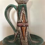 Hand candleholder in enamelled ceramic, polychrome paint, art deco, numbered