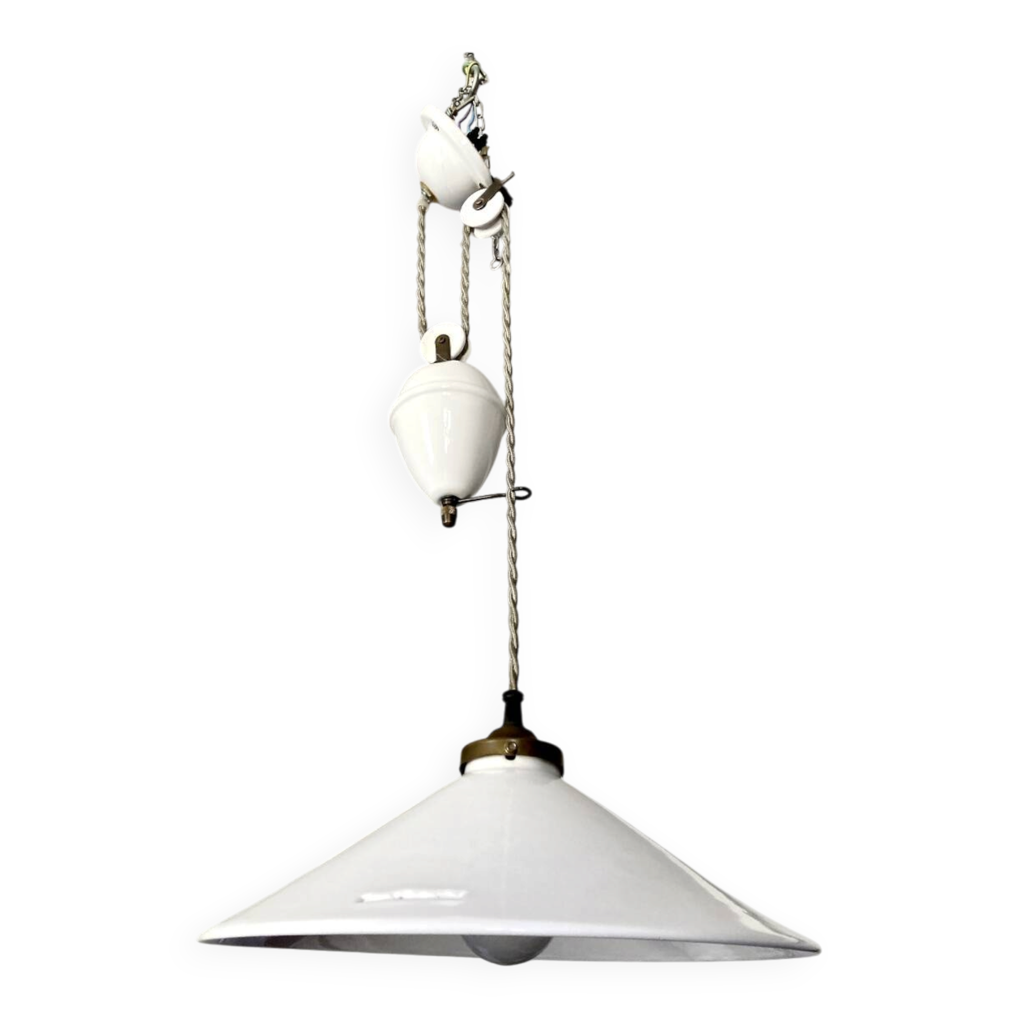 Suspension rises and falls in white glazed ceramic by The French House.