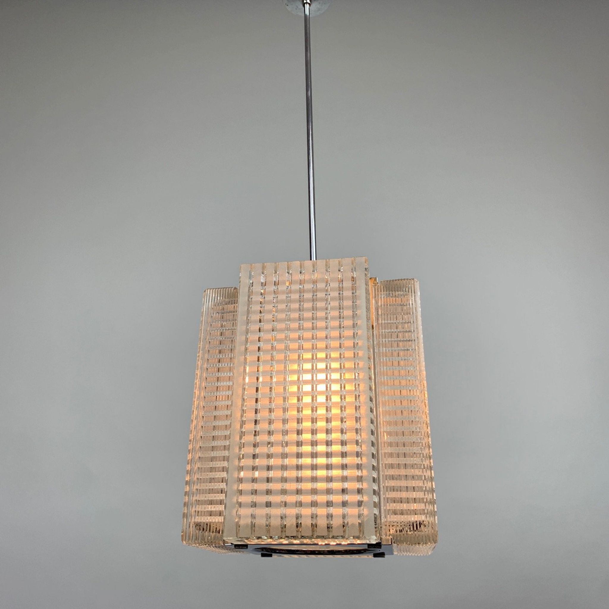 Vintage Chrome and Glass Chandelier by Kamenický Šenov, 1960's