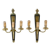 Antique Pair of 3-Light Wall Lights - Gilt Bronze and Mahogany - Neoclassical - 40's