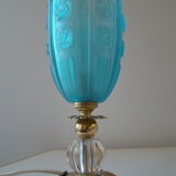 Lampe en bronze tulipe art déco bleue