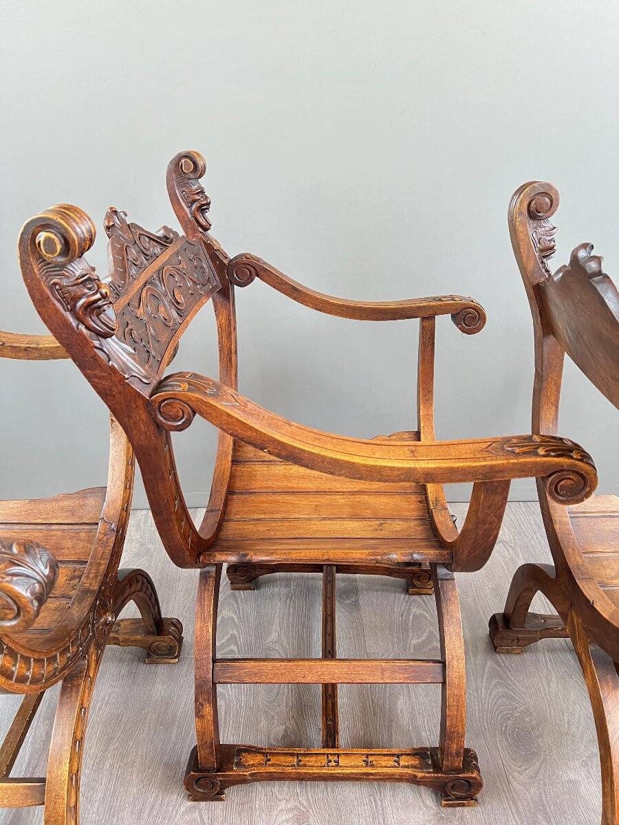 Set of Three Renaissance Style Armchairs, 19th Century