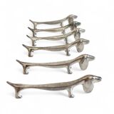 Vintage Knife Rests, Set of Six Silver Plated Dachshund Dogs, Italy, 20th-C