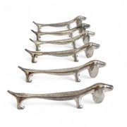 Vintage Knife Rests, Set of Six Silver Plated Dachshund Dogs, Italy, 20th-C