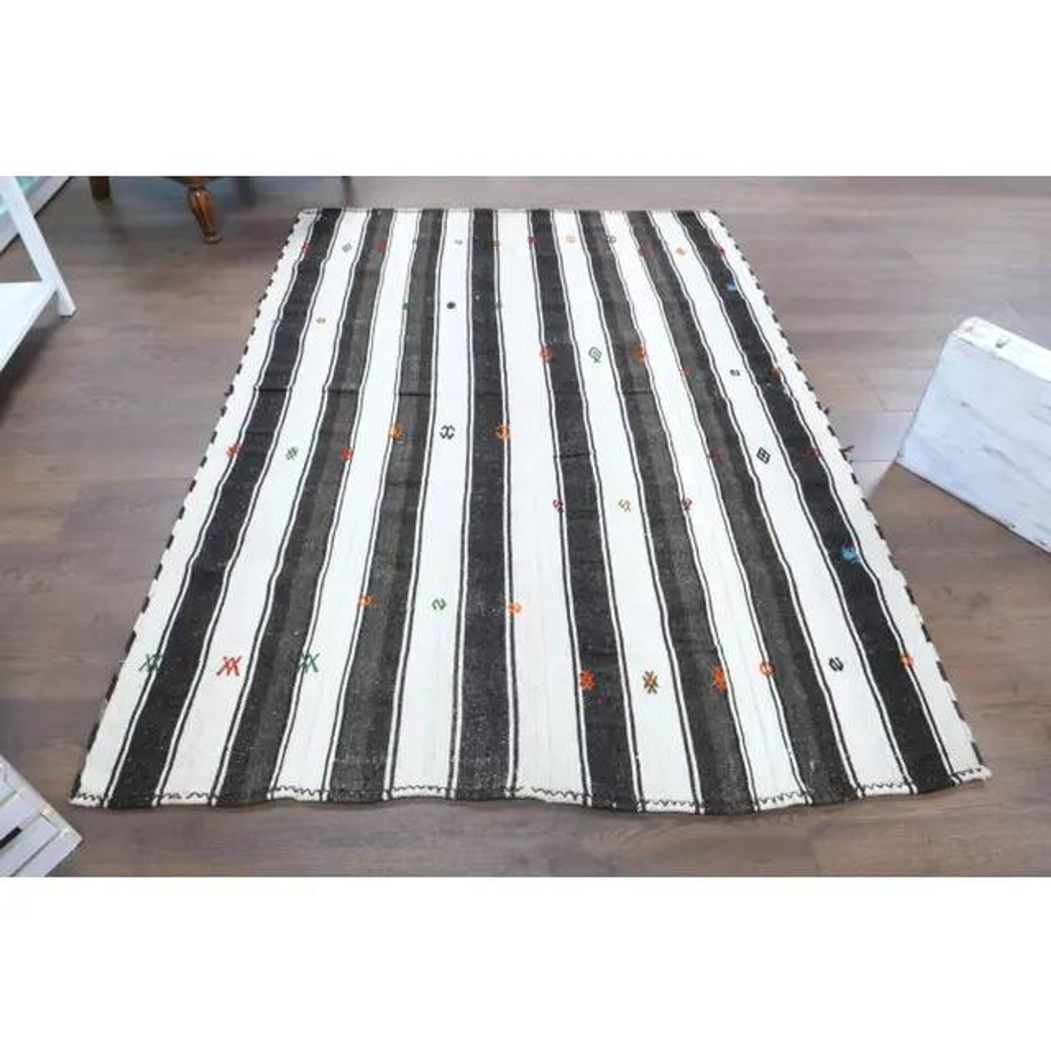 Vintage Turkish Oushak Handmade Cotton White Wool Kilim Area Rug 156x220