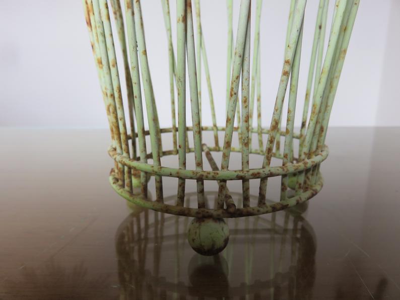 Cache pot tripod in pale green metal and yellow 50 60 years