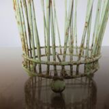 Cache pot tripod in pale green metal and yellow 50 60 years