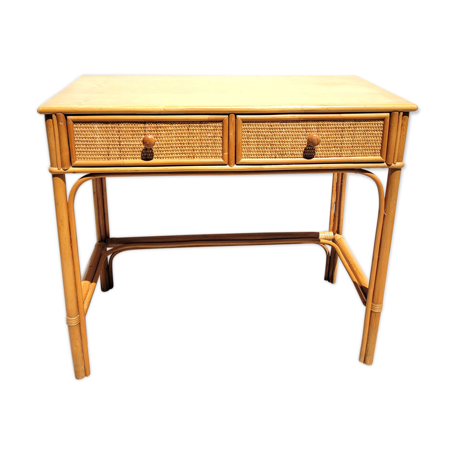Desk 2 drawers vintage rattan