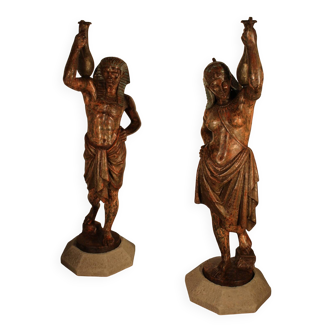 Pair of cast iron statues
